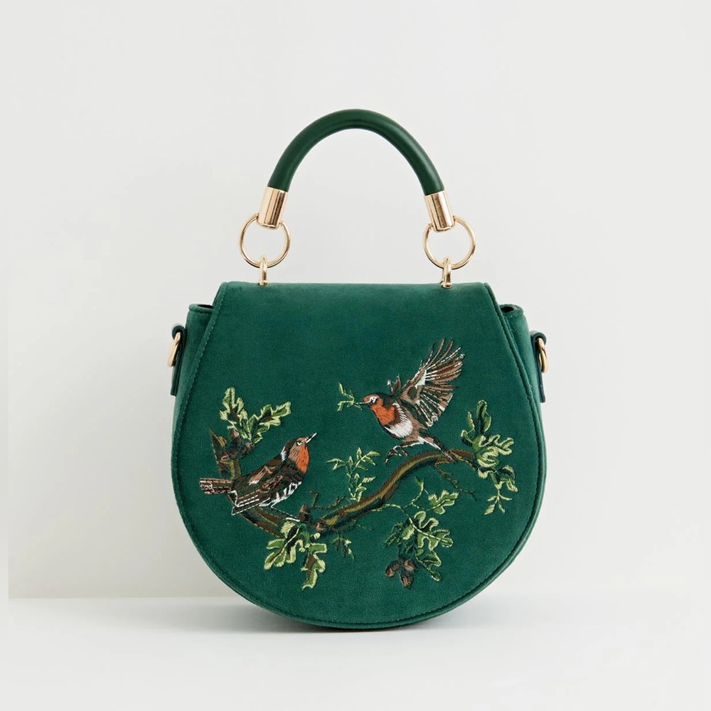 NWT Robin Love Velvet Embroidered Saddle Bag - Fern Green by Fable E…